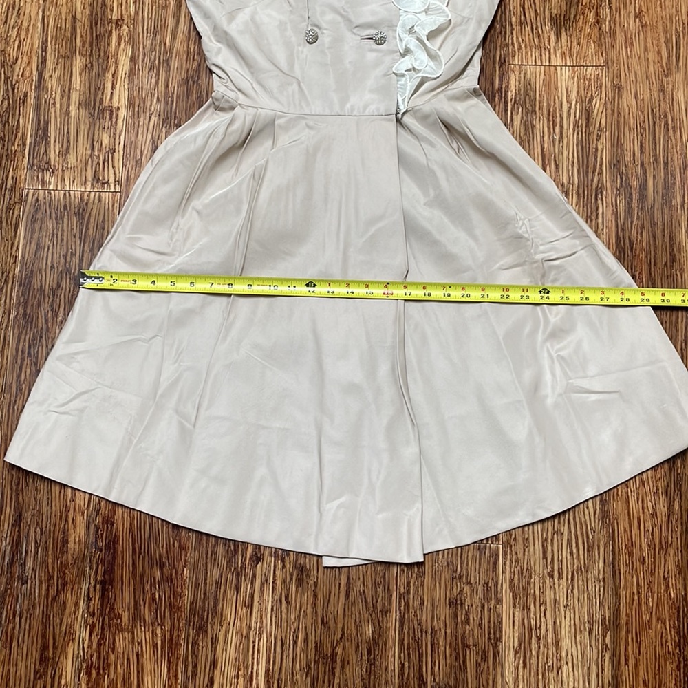 Vintage Mr. Frank New York tan ruffle trim jacket style wrap dress size 12 - Picture 8 of 16